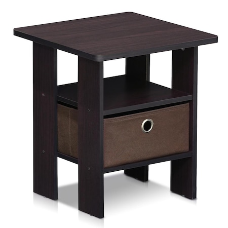 Furinno Furinno 11157DWN End Table Bedroom Night Stand with Bin Drawer; Dark Walnut 11157DWN